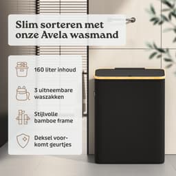 Avela Wasmand 3 vakken met deksel - 160L - Zwart - Wassorteerder — thumbnail 3