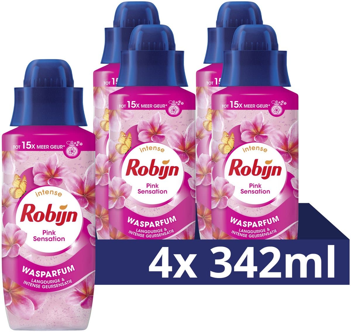 Robijn -Intense Wasparfum - Pink Sensation - 4 flessen x 342 ml — afbeelding 1