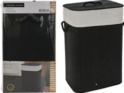 Storage Solutions Wasmand - bamboe hout - met deksel - zwart - 40 x 30 x 60 cm - 70 liter - opvouwbaar — thumbnail 3
