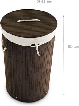 3x wasmand bamboe - wasbox met deksel - 70 liter - rond - 65 x 41 cm - bruin — thumbnail 2