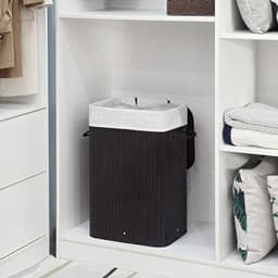 Parya Home - Bamboe Wasmand met Deksel, Katoenen Zak en Handvaten - 72L - Zwart — thumbnail 2