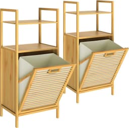 2x Badkamerrek met wasmand 70l bamboe badkamerkast 2 legplanken wassorteerder — thumbnail 1
