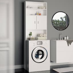 Casaria Wasmachinekast Neapel – 3 Legplanken en 2 Deuren – 185x63x20cm – Wit — thumbnail 5