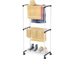 Klein vrijstaand handdoekrek - ruimtebesparende wasdroger met wielen - 3 niveaus - voor badkamers, woningen en bijkeukens folding wall laundry rack
