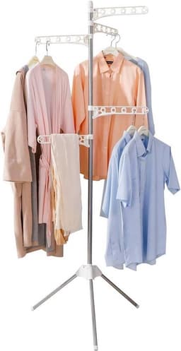 Opvouwbaar droogrek voor kleren - inklapbaar statief - kleerhanger hoek kledingstuk opslag plank - draagbaar wasorganisator - ivoor folding wall laundry rack — thumbnail 1