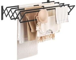 Opvouwbaar wandmontage kledingrek - Badkamer handdoekenrek voor binnen - Sterk metaal - Zwart - Groot formaat