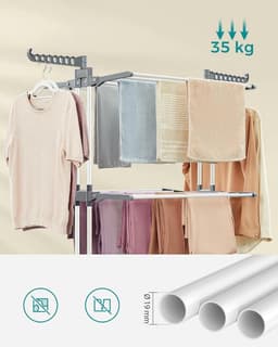 Grote kledingluchter opvouwbaar droogrek wasgoed 4-laags beweegbaar - 64 x 126 x 172 cm - roestvrij staal - opvouwbare vleugels - eenvoudige montage - binnen en buiten - wit — thumbnail 2