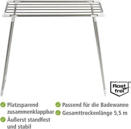 Wasdroger Profi Single wasrek extra smal voor balkon en bad - 55 m drooglengte - roestvrij staal - 87 x 79 x 39 cm - mat - droogrek - compact — thumbnail 3