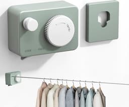 Uittrekbare waslijn, 4,2 m waslijn, uittrekbare muur, vaste onzichtbare waslijn uittrekbaar voor balkon, binnen, tuin, draagvermogen 20 kg (groen) — thumbnail 1
