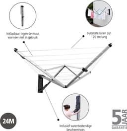Brabantia WallFix Wanddroogrek - met Beschermhoes - 24 m - Metallic Grey — thumbnail 3