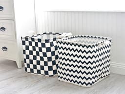 2x opvouwbare Wasmand - vierkant/kubus - zwart wit geblokt - katoen - 35x35x35CM — thumbnail 3