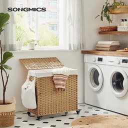 Wasmand 3 vakken - Wasmand - Wasmand met deksel - Riet - Duurzaam - 140L — thumbnail 3