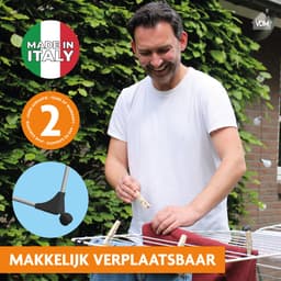Laundryspecialist Droogrek Bobby inklapbaar - 29 m drooglengte - Met 4 wieltjes met stalen kern - Makkelijk te verplaatsen - Italiaanse kwaliteit & 2 jaar garantie — thumbnail 2