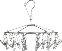 Droogcarrousel met knijpers - Droogrek sokken - Wasrekje - Kaartenhouder - Riemenhanger - Sierradenhouder - Kerstkaartenhouder - Tekeningen ophangen - Babykamer decoratie - Stropdashanger - 16 knijpers - RVS — thumbnail 1