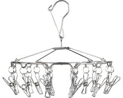 Droogcarrousel met knijpers - Droogrek sokken - Wasrekje - Kaartenhouder - Riemenhanger - Sierradenhouder - Kerstkaartenhouder - Tekeningen ophangen - Babykamer decoratie - Stropdashanger - 16 knijpers - RVS