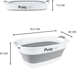 Puiquality Opvouwbare Wasmanden met Handvaten - 26 Liter - Siliconen Wasmand - Wit/Grijs — thumbnail 2