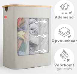 Blumtal Wasmand 150L - Wasmand met 3 uitneembare waszakkken - Wasmand met 3 vakken - Smalle wasmand - Flesverzamelaar - Wasmand met deksel - Beige — thumbnail 3