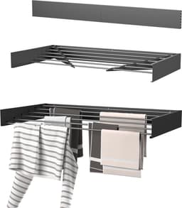 Wasophoogte® Wanddroogrek - Wandmontage Droogrek - Inklapbaar Droogrek - Muurdroogrek - Wasrek hangend - 100cm - 6m Drooglengte - Zwart — thumbnail 1