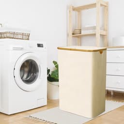 CALIYO Wasmand - Wassorteerder - Wasmand met Deksel - 69×43.5×32.5cm Nis Wasbox - Opvouwbare Mand Vuile Was - 100L - Beige — thumbnail 4