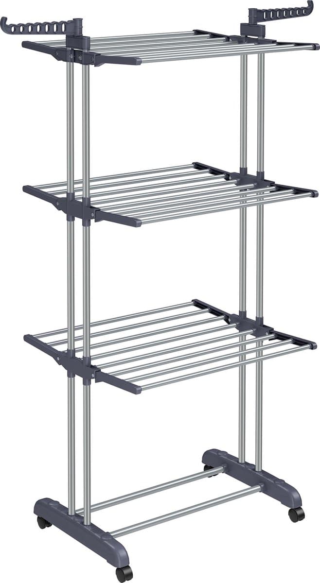 Grote kledingluchter, opvouwbaar droogrek voor kleren 4-niveaus, beweegbare kleding paard, 64 x 126 x 172 cm, roestvrij staal, vouwvleugels, eenvoudige montage, binnen buiten gebruik, grijs — afbeelding 1