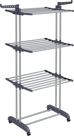 Grote kledingluchter, opvouwbaar droogrek voor kleren 4-niveaus, beweegbare kleding paard, 64 x 126 x 172 cm, roestvrij staal, vouwvleugels, eenvoudige montage, binnen buiten gebruik, grijs — thumbnail 1