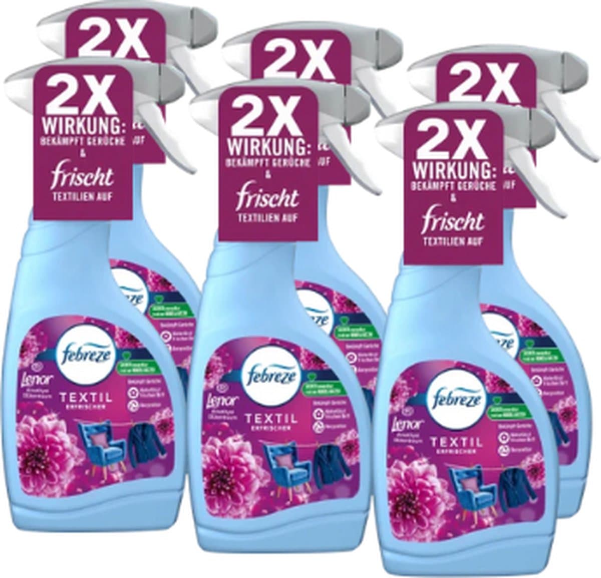 Lenor Febreze Textielverfrisser Spray - VOORDEELVERPAKKING - Amethyst - | 6x 500ml | Verwijdert nare geuren — afbeelding 1