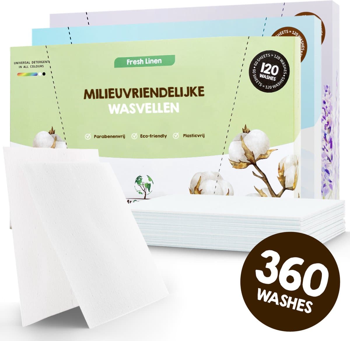 Proefpakket Wasstrips ECO 360 Wasbeurten in 3 Geuren Milieuvriendelijke Wasmiddeldoekjes Wasvellen Wasmiddel Voordeelverpakking incl. wasverzachter wasdoekje — afbeelding 1