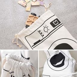 Allernieuwste.nl® Waszak met Wasmachine Print - Wasgoed Opbergtas met Trekkoord - Badkamer Was Zak - Laundry Bag - wit-zwart - 65 x 47 cm — thumbnail 3