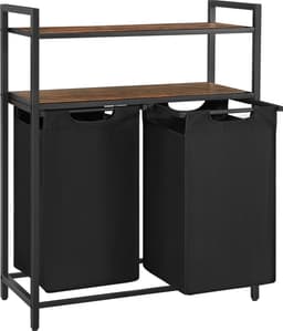 MIRA Home - Wasmand - Wassorteerder - Wasbox - Opbergmand - Zwart - Metaal/Hout - 2x46 Liter - 73x33x92 — thumbnail 1