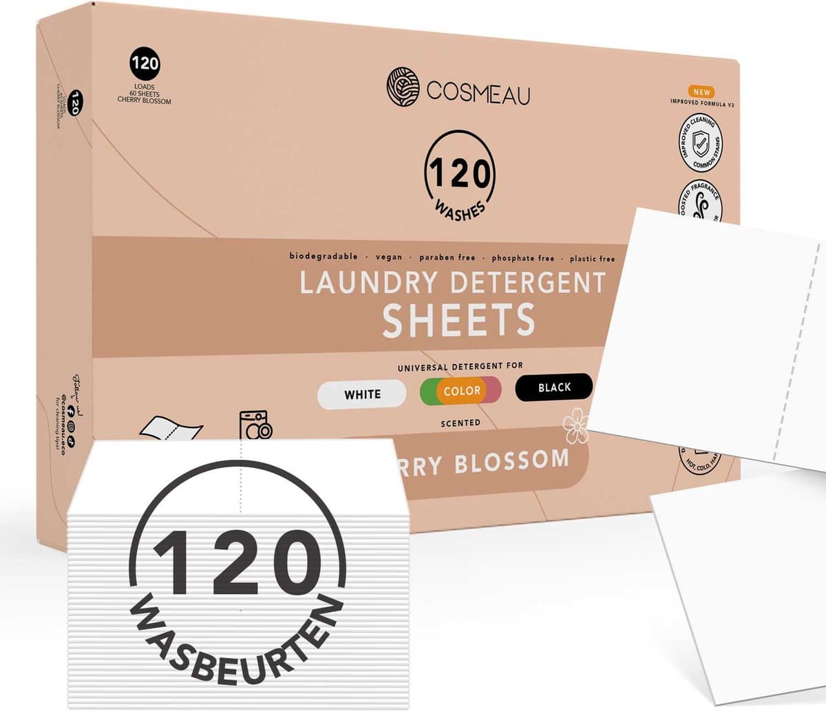 Cosmeau Wasmiddel Wasstrips 120 Wasbeurten G5 - Kersenbloesem Cherry Blossom - Wasvellen - Wasmiddeldoekjes - Detergent Sheets - Wasdoekjes — afbeelding 1