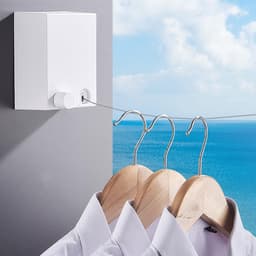 2 sets 4,2 m uitschuifbare waslijn binnen en buiten intrekbare waslijn muurdroger waslijn draagbaar voor balkon, wasruimte en tuin (wit) — thumbnail 2