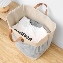 Black Friday 2024 Deals - Opvouwbare wasmand van jute stof met lederen handvat, opbergmand, Laundry basket - Wasbox — thumbnail 3