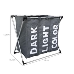 Wasmand met 3 vakken - 90 liter - opvouwbaar en afneembaar frame - wassorteerder in verschillende kleuren - Badkamer Wasgoed organizer met sluitbare zak - Donkergrijs — thumbnail 2
