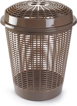 Plasticforte Wasmand met deksel - 50 liter - bruin - rond - D45 x H57 cm - opbergmand — thumbnail 1