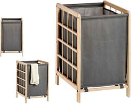 Kipit Wasmand Woodbox - met opvang waszak - 50 liter compartiment - 40 x 33 x 60 cm — thumbnail 3