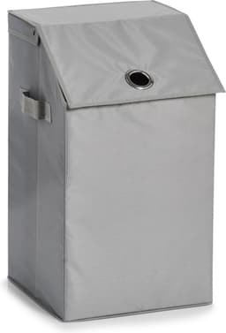 Zeller Wasmand - grijs - met deksel - polyester - 34 x 34 x 60 cm - Wasgoedmanden — thumbnail 1