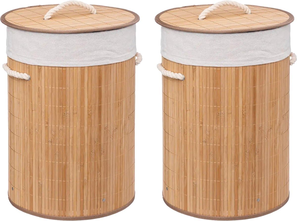 5Five Wasmand van bamboe - 2x - 48 liter - 35 x 50 cm - met deksel — afbeelding 1