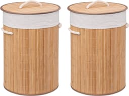 5Five Wasmand van bamboe - 2x - 48 liter - 35 x 50 cm - met deksel — thumbnail 1