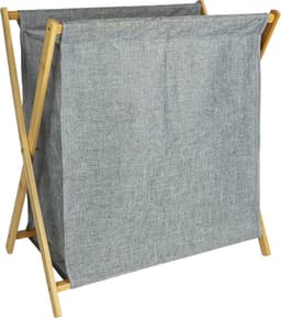 QUVIO Wasmand - 40 liter - Wasmanden - Was sorteerder - Opbergmand - Wasbox - Inklapbaar - Houten frame - Stof - Grijs - 30 x 52 x 57 cm — thumbnail 1