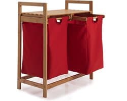 Lumaland Wasmand van bamboe - met 2 uitschuifbare waszakken - 60 L - Rood — afbeelding 1