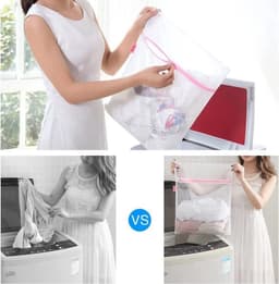 Waszak Wasmachine - 40 x 30 cm - 2 stuks - Wasnet Reizen - Laundry Bag - Waszak met Rits - Wit met Roze Rits — thumbnail 3