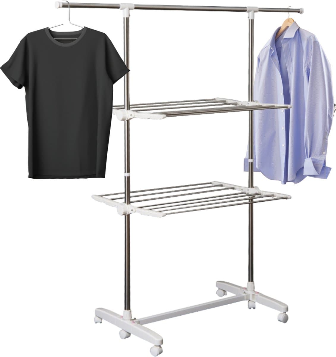 Droogrek - Wasrek - Wasdroogrek - Droogtoren - Verrijdbaar - Inklapbaar - 4 niveau's - Hooogte 154 cm — afbeelding 1