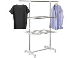 Droogrek - Wasrek - Wasdroogrek - Droogtoren - Verrijdbaar - Inklapbaar - 4 niveau's - Hooogte 154 cm