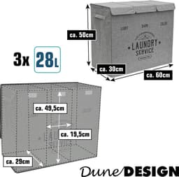 84L Wasmand 3 Vakken met Deksel - 60x30x50 Wasverzamelaar Wassorteerder Badkamer Mand Opvouwbaar — thumbnail 3