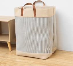 Black Friday 2024 Deals - Opvouwbare wasmand van jute stof met lederen handvat, opbergmand, Laundry basket - Wasbox — thumbnail 4