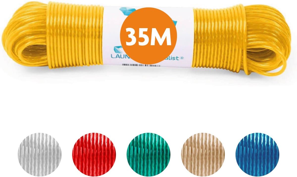 LaundrySpecialist Waslijn - Waslijndraad - Wasdraad - Waslijndraad met stalen kern - 35 meter met stalen kern - Geel — afbeelding 1