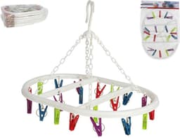 Wasgoed droogcarrousel/droogmolen - 20 clips/knijpers - multi kleuren - kunststof - 29 x 42 cm — thumbnail 3