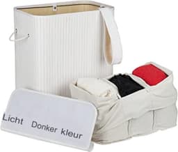 Wasmand 3 vakken wassorteerder - Wasmand 3 vakken met deksel - Wasmand met deksel - Wasverdeler - 63 x 55 x 35 cm - In Wit — thumbnail 4