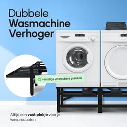 Bodo® - Wasmachine Verhoger - Dubbel - Kast - Ombouw uitschuifbare Plank - Zwart - 124x54x37cm — thumbnail 2