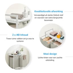ACAZA Wasmand - Wassorteerder - 2 Vakken - 92 L - 73 x 33 x 72 cm - Wit — thumbnail 5